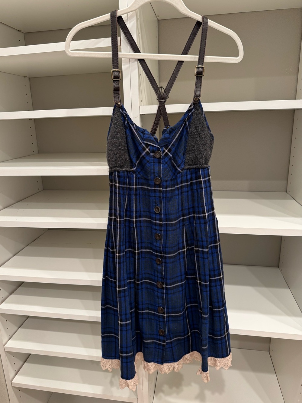 Free People Blue Plaid Flannel Mini Dress, Size 8
